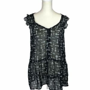 Love Fire Sheer Keys Blouse M